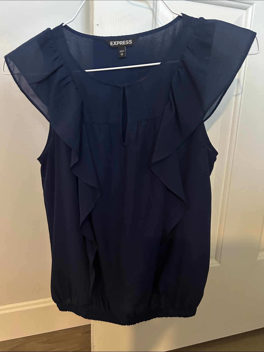 Express Navy Ruffle Sleeve Blouse